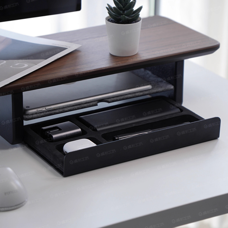 Home Office Desk With Drawers - Monitor Stand Riser Storage Drawers Office