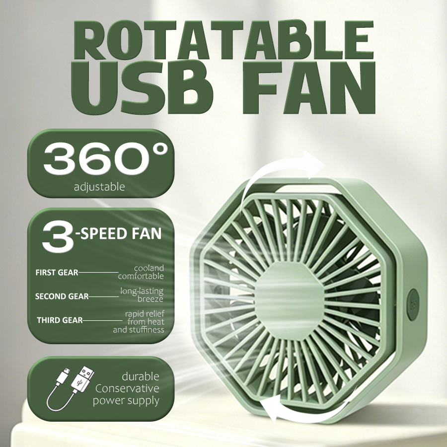 Usb Desk Fan - Hexagon USB Desk Fan, 360° Swivel,