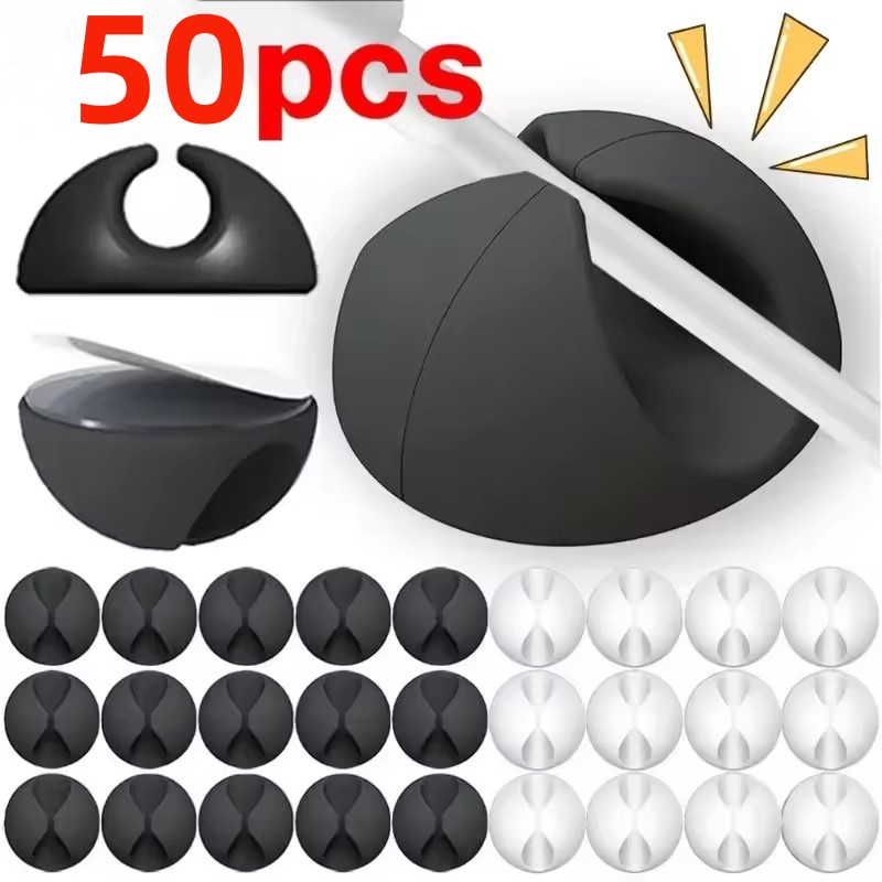 Home Office Setup - 5/50Pcs Cable Clip Winder Organizer Round