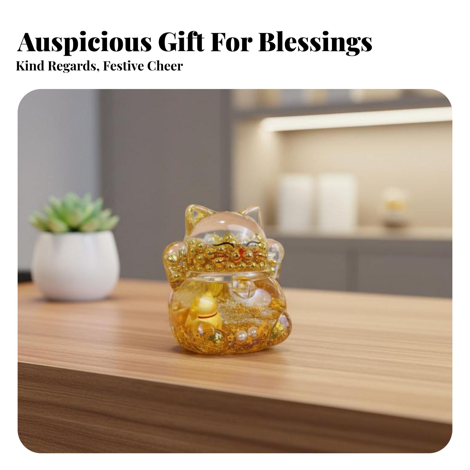 Home Office Gifts - Fortune Cat Decoration, Flashing Gold Beads,