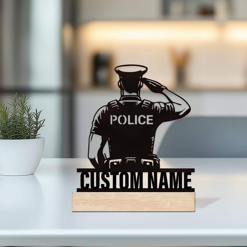 Home Office Setup - Personalized Metal Police Badge, Custom Name