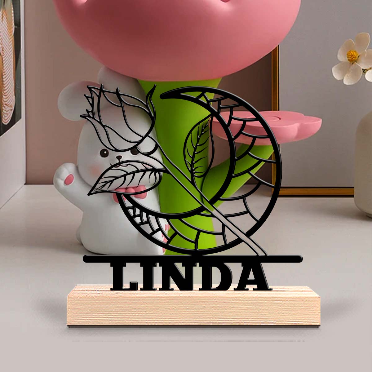 Home Office Gifts - 1Pc Csutom Moon Rose Wooden Base