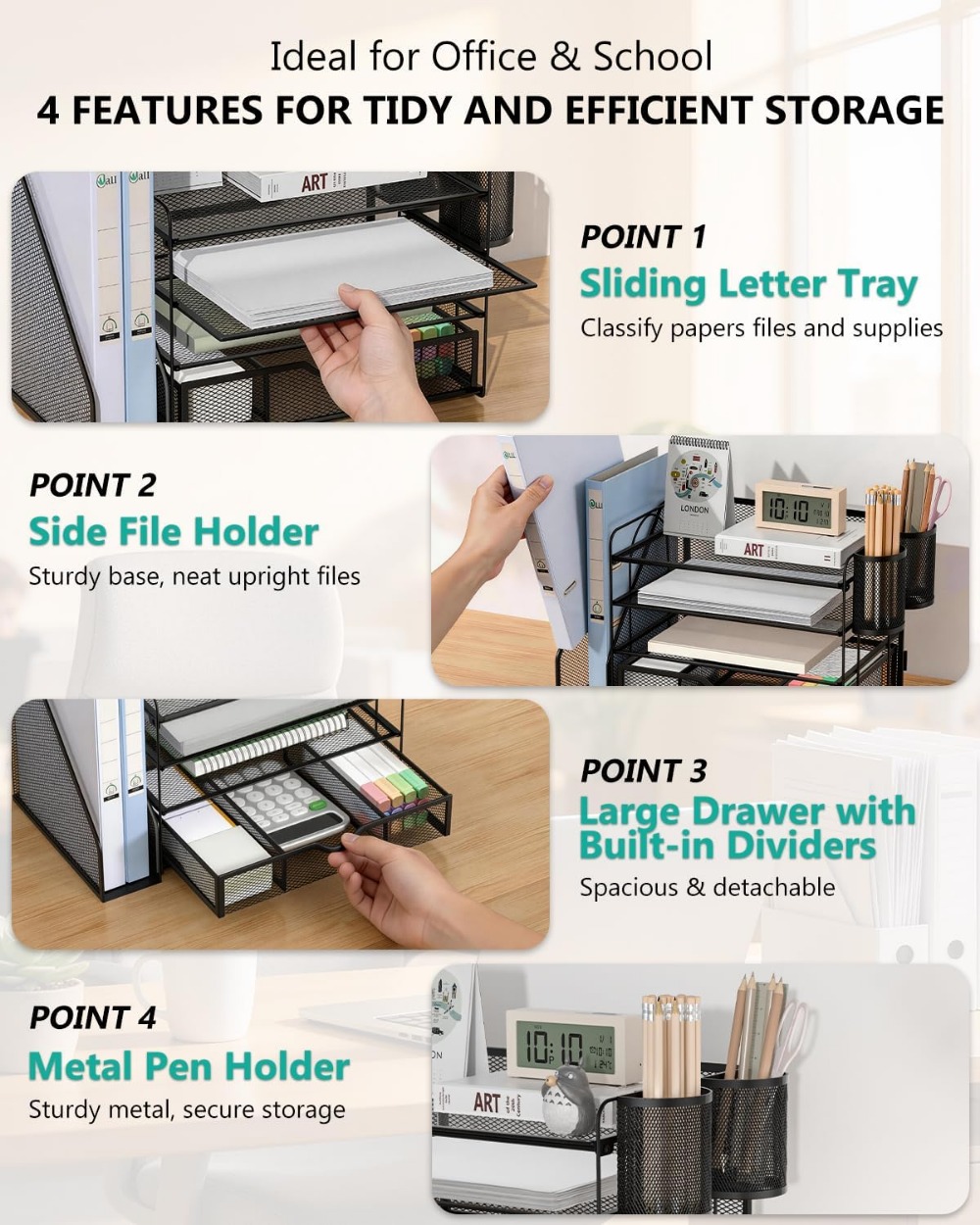 4-Tier Desktop File Organizer  - огляд і ціна Home Office Desk With Drawers
