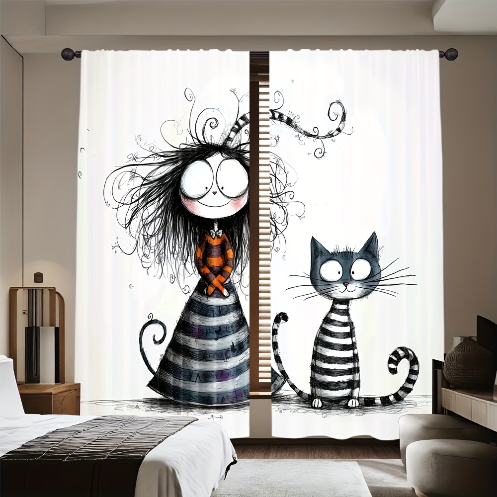 2pcs Gothic Girl and Cat Curta - огляд і ціна Home Office Tim