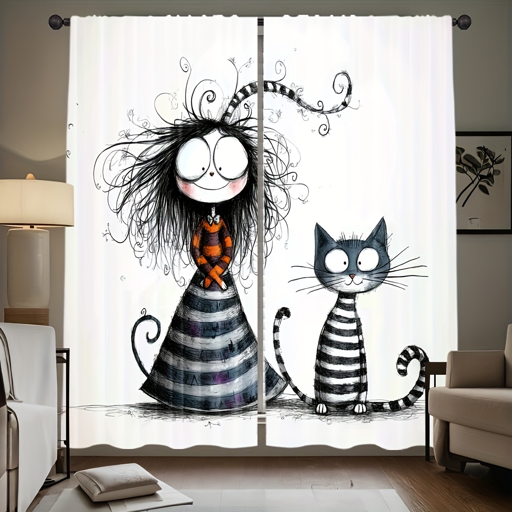 2pcs Gothic Girl and Cat Curta - огляд і ціна Home Office Tim
