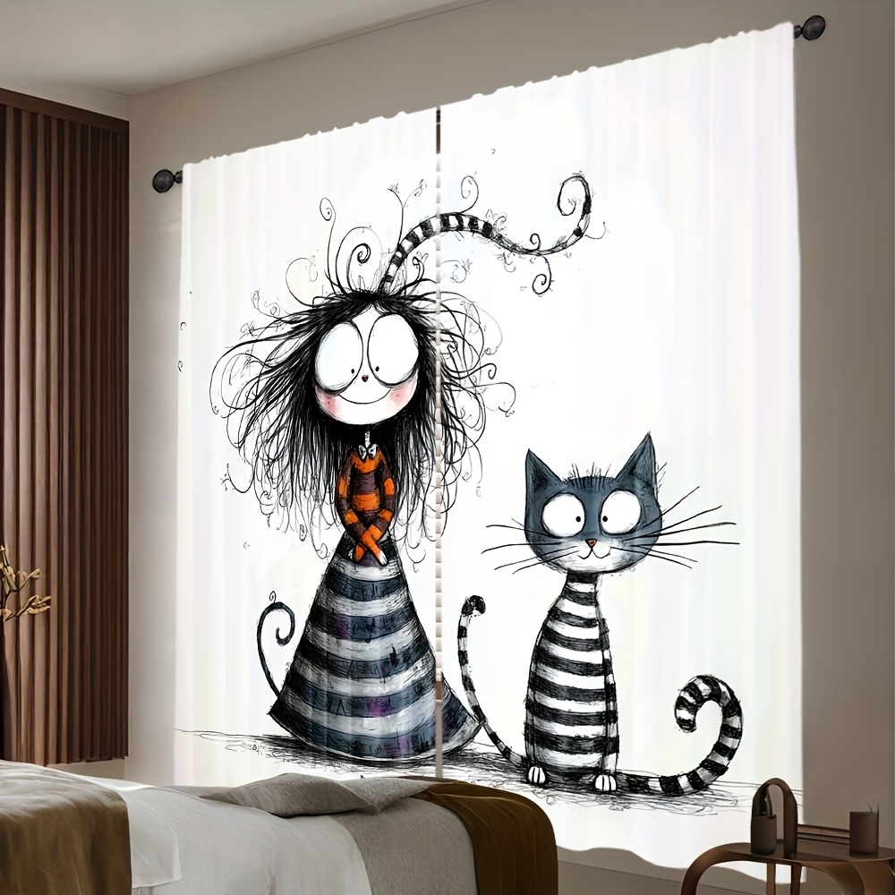 2pcs Gothic Girl and Cat Curta - огляд і ціна Home Office Tim