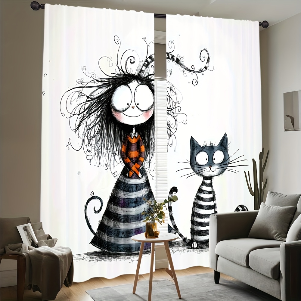 2pcs Gothic Girl and Cat Curta - огляд і ціна Home Office Tim